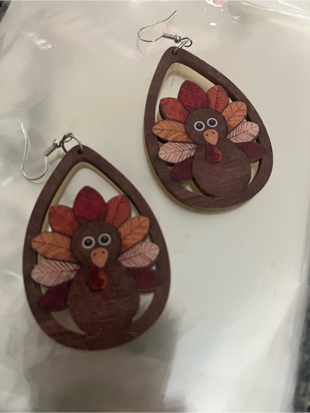 Wood turkey earrings